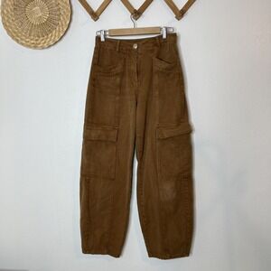 Vtg Compagnia Italiano brown barrel leg carpenter pants women 28" thick hi rise